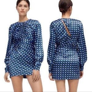 Zara Modern Asymmetrical Geometric Print Cut-off Mini Dress
